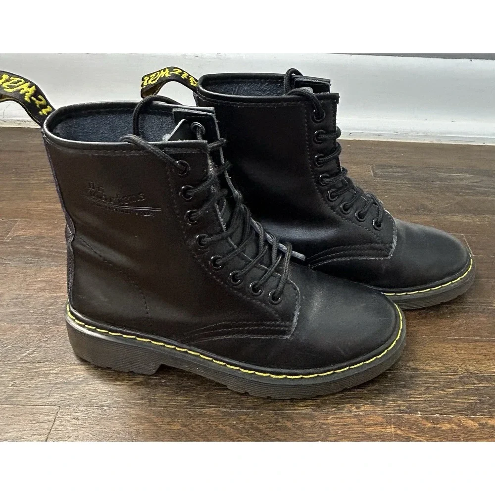 Dr. Doc Martens 1460 J Youth Kids Size 4 Lace Up Boots Black Leather Side Zip